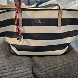 Kate Spade Black and White Tote with Bold Stripes